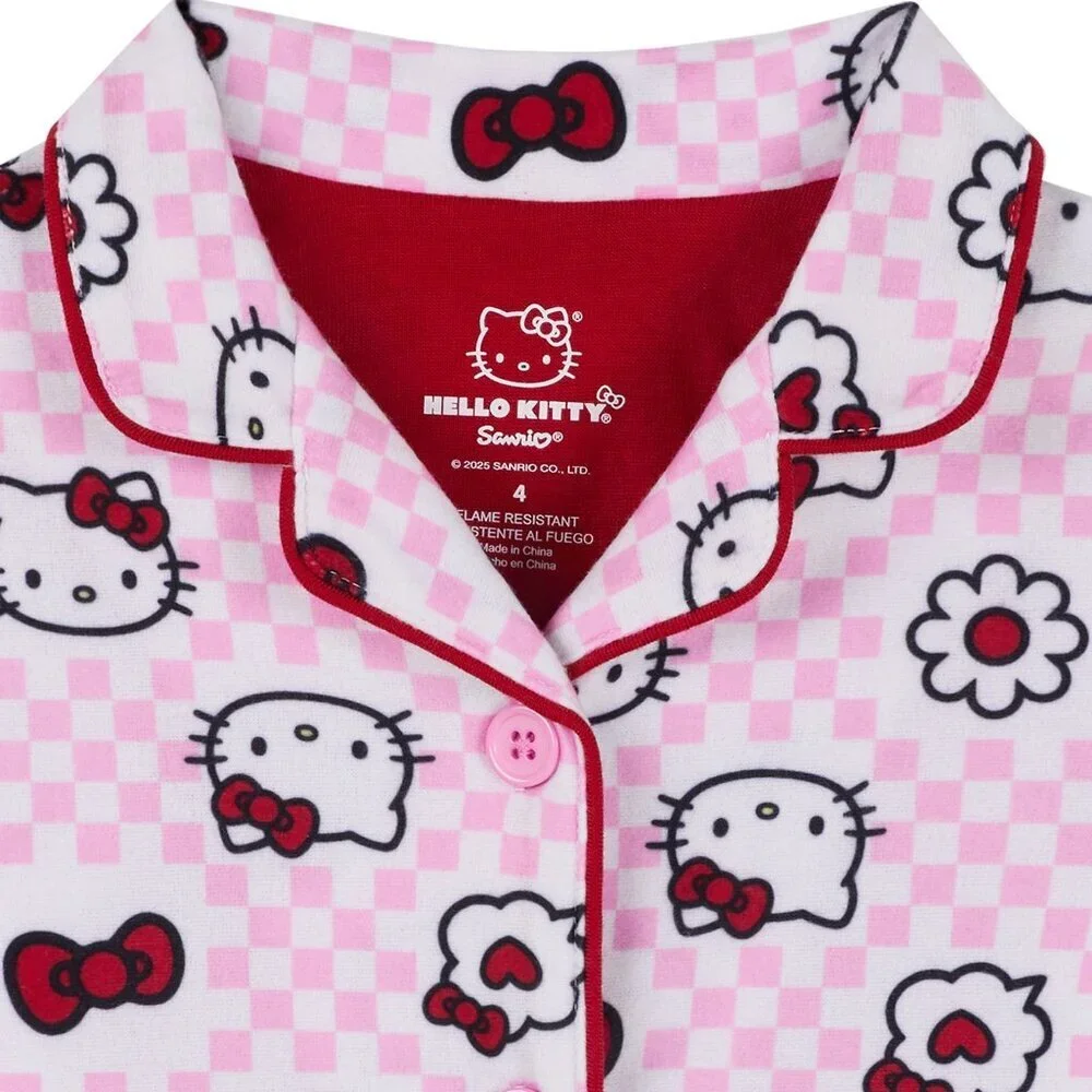 Hello Kitty Girls Long Sleeve Sleep Notch Collar Top and Pants Pajama Size 4